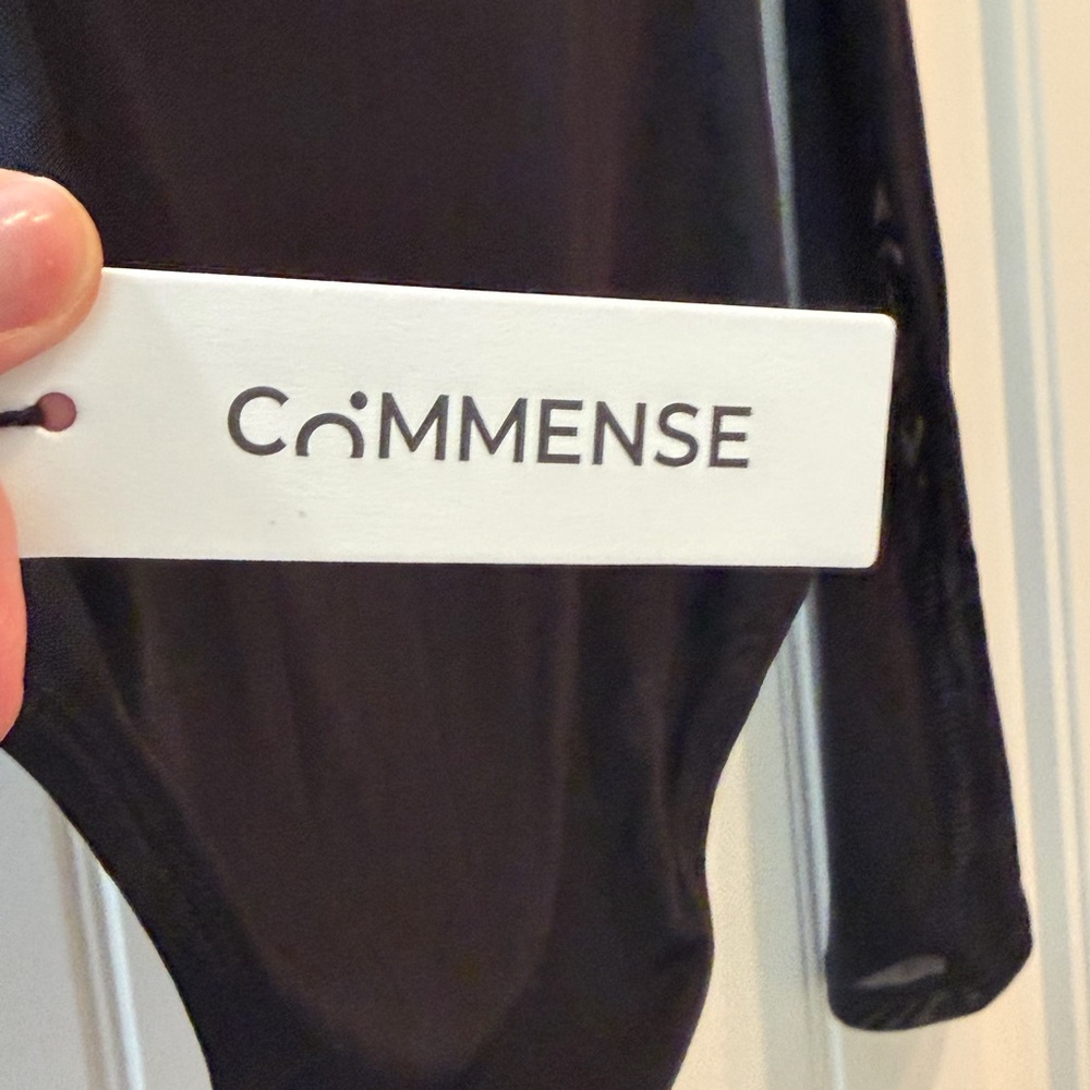 NWT Commense Black Sheer Sleeve Bodysuit - Picture 5 of 6